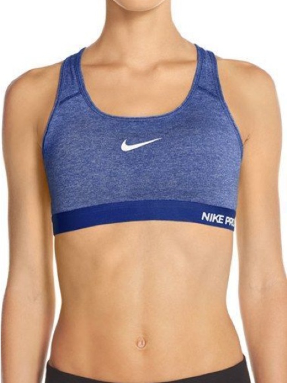 Nike Pro Heathered Blue Racerback Sports Bra with Contrast Band
